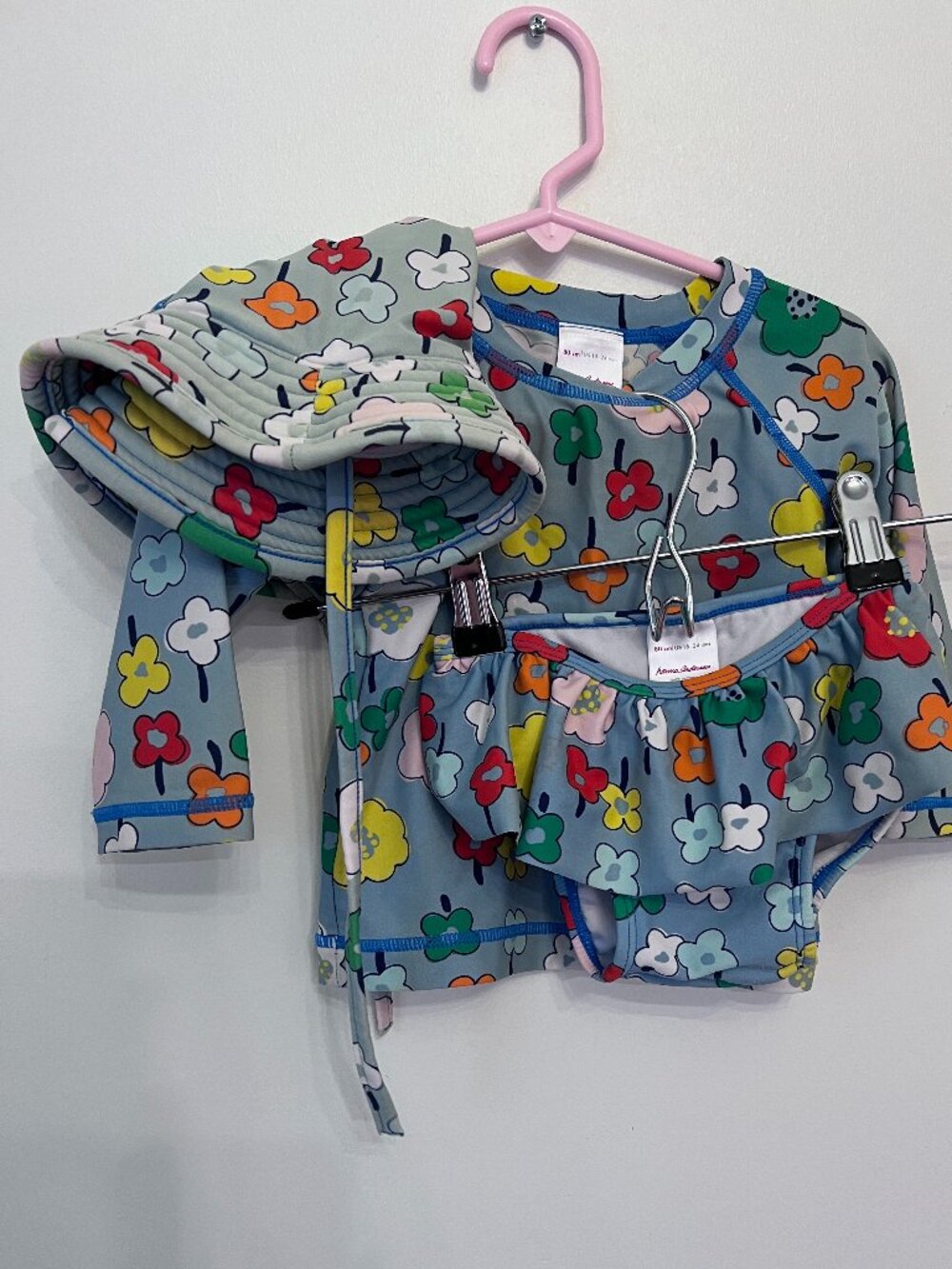 Hanna Andersson Floral Rash Guard Swimsuit & Bucket Hat Set 18-24M